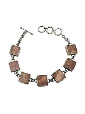 Sandy Baker Modernist Sterling Silver Gemstone Toggle Bracelet 7.5"